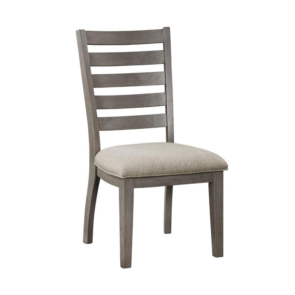 Benjara Trea 23 Inch Side Dining Chairs Set of 2, Ladder Back, Gray, Beige Cushioned Seat
