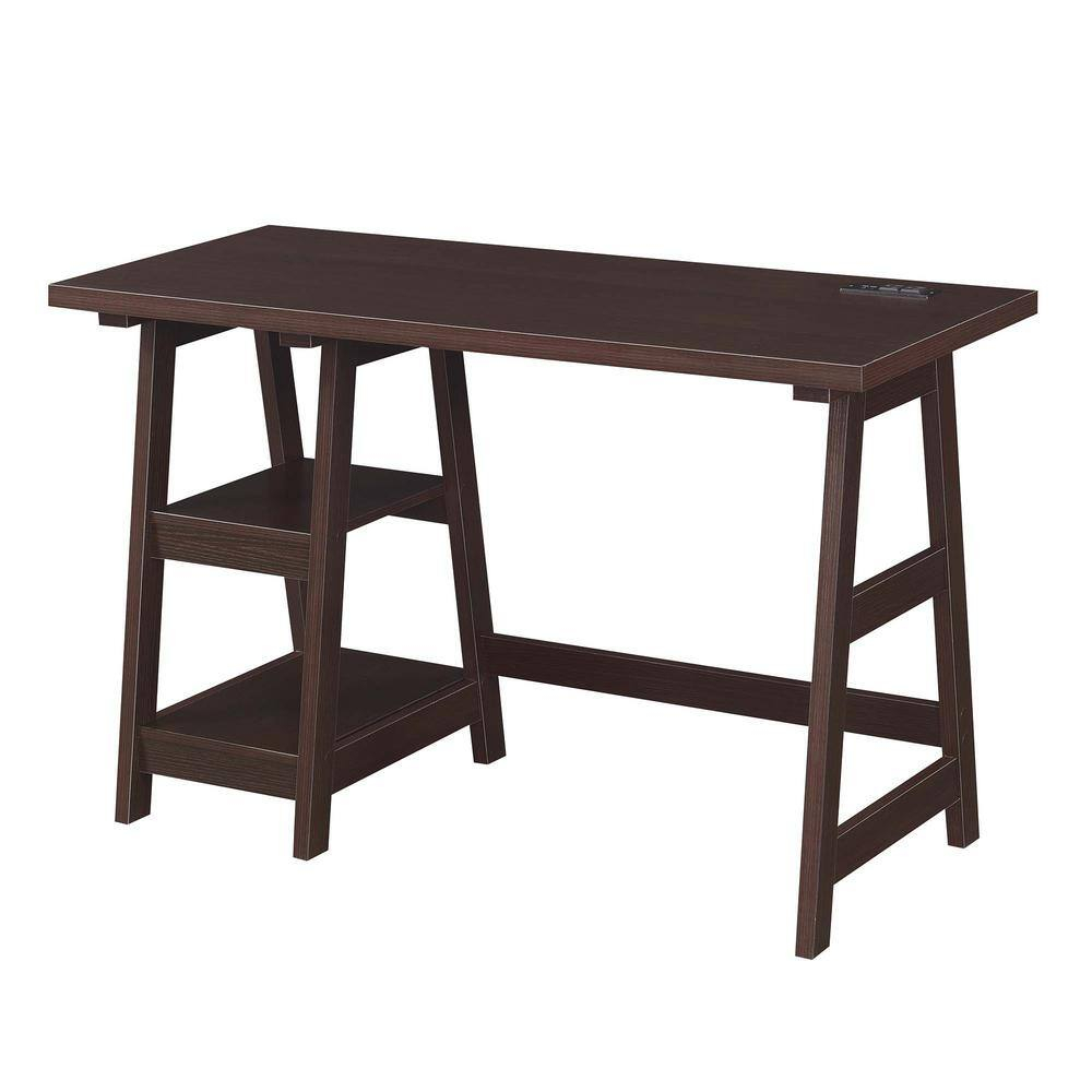 Convenience Concepts Designs2Go 29.25" Trestle Desk w Charging Station & Shelves, Espresso, All Ages