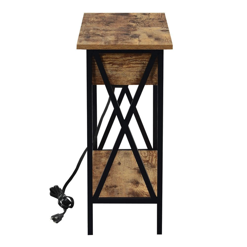 Convenience Concepts Tucson Flip Top End Table with Charging Station and Shelf, Barnwood/Black