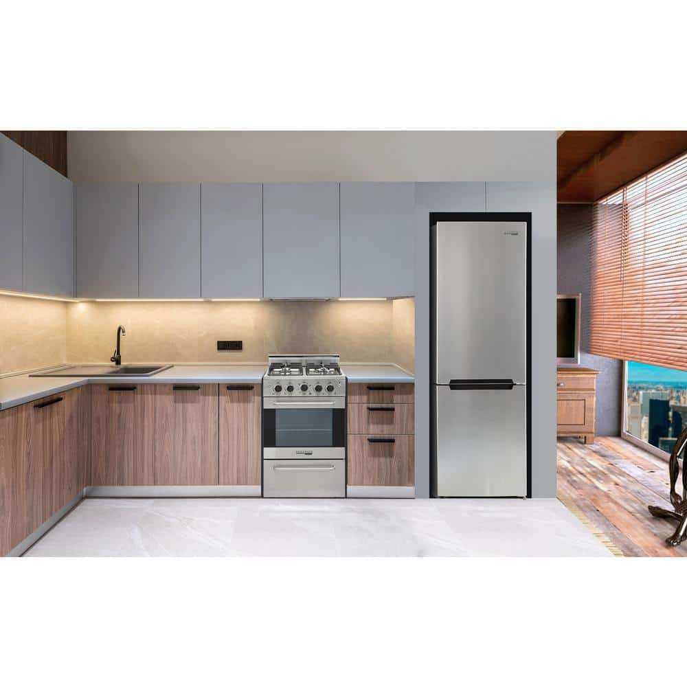 Unique Prestige 21.6" Frost Free 11.7 cu/ft Freestanding Bottom Freezer Refrigerator in Stainless Steel, ENERGY STAR Certified