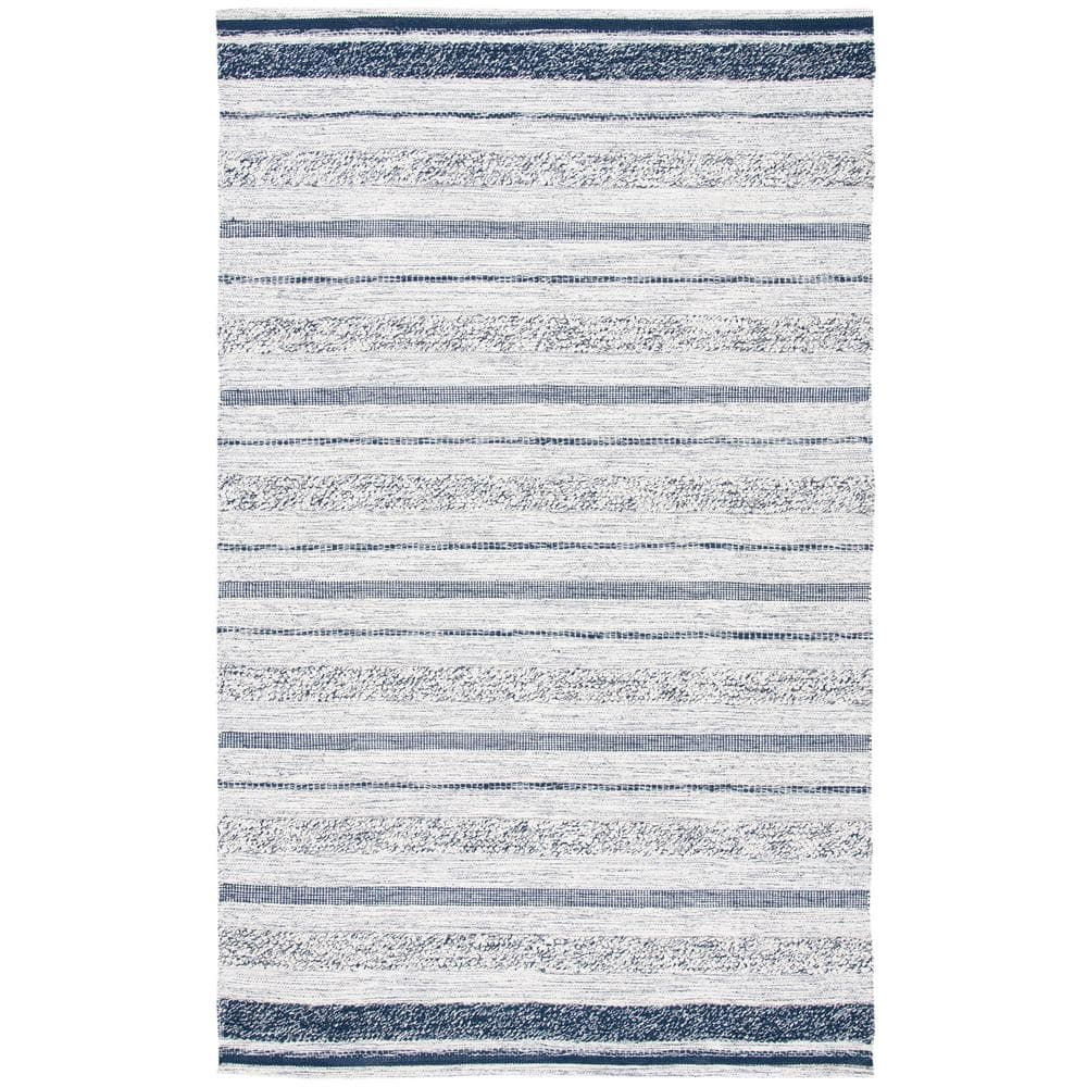 SAFAVIEH Striped Kilim Rada Striped Cotton Area Rug, Ivory/Navy, 9' x 12'