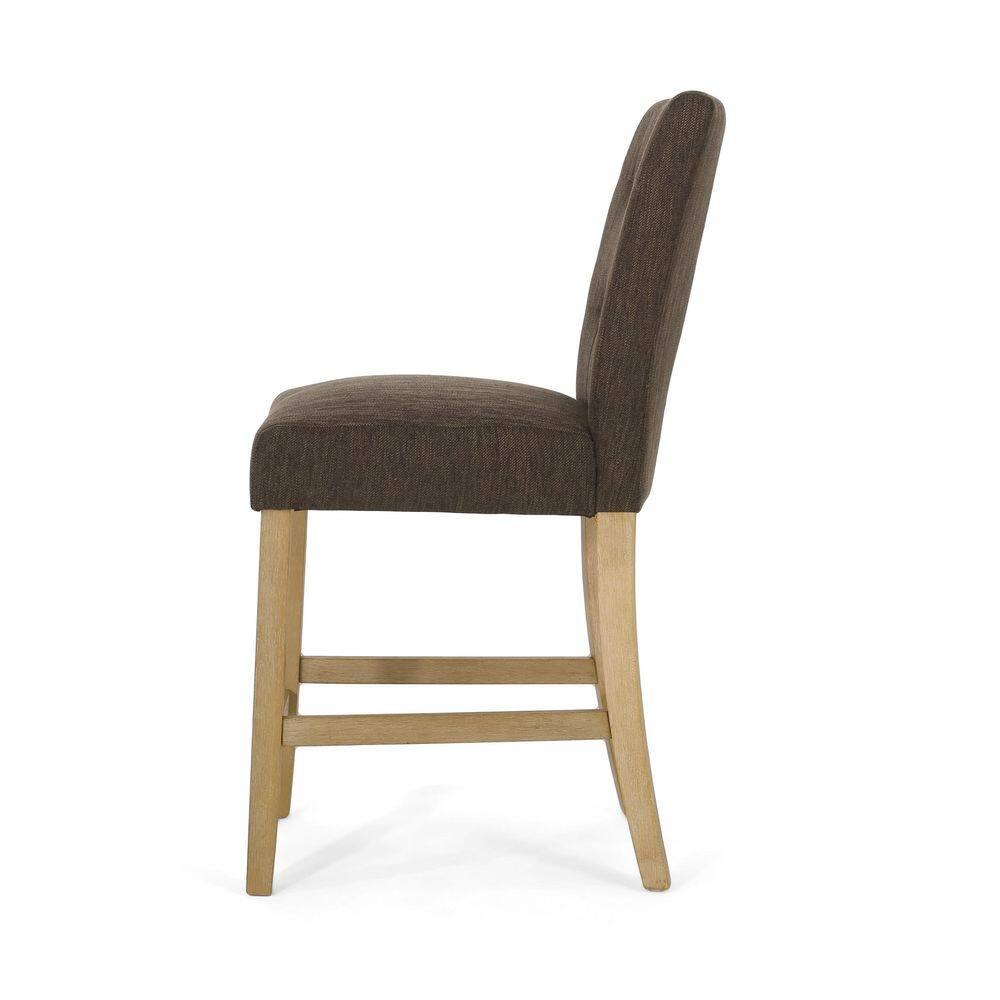 Noble House Darke Fabric Button Tufted Counter Stools, Set of 2, Brown and Weathered Brown