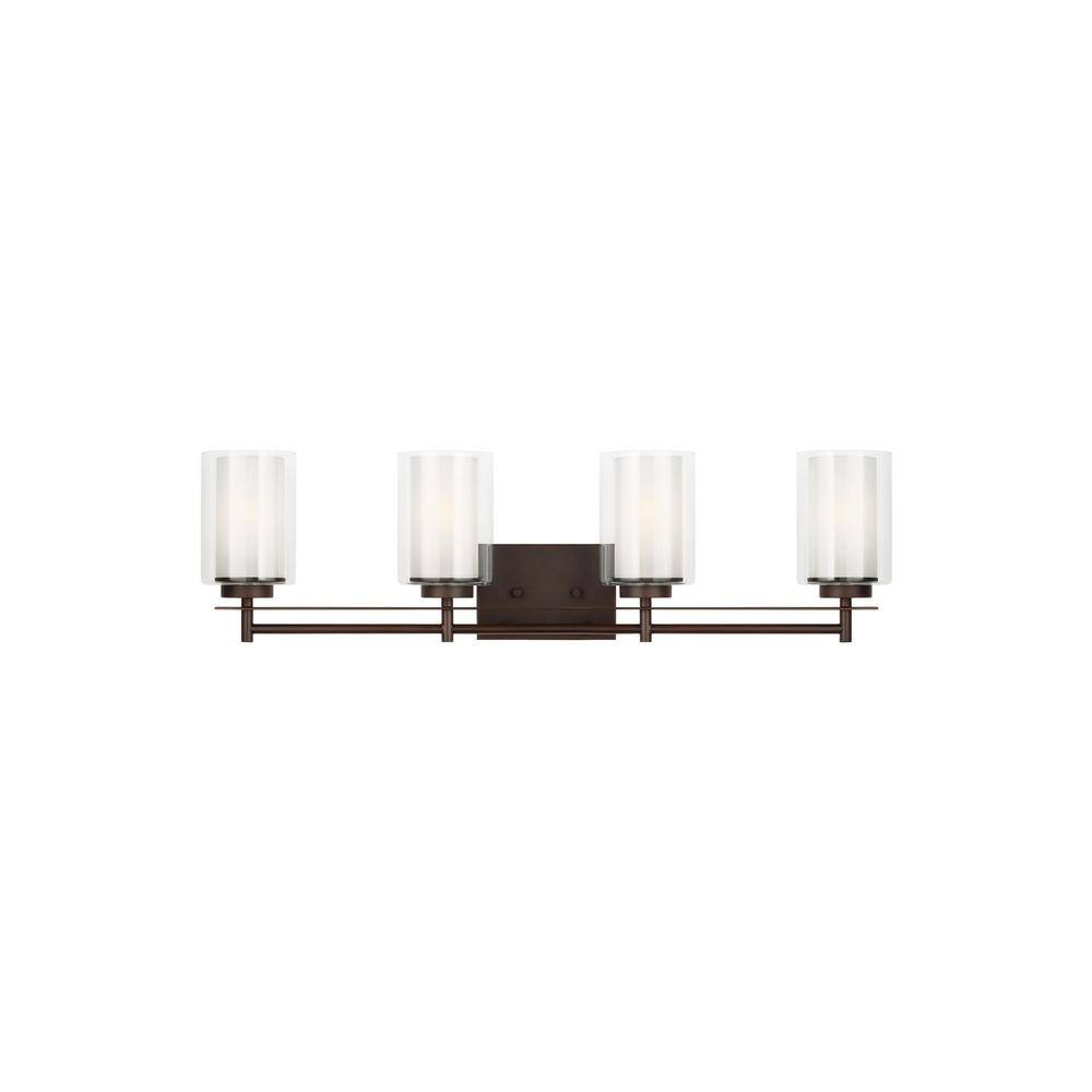 Elmwood Park 31.25 in. 4-Light Bronze Modern Transitional Bathroom Vanity Light with Satin Etched Glass Shades
