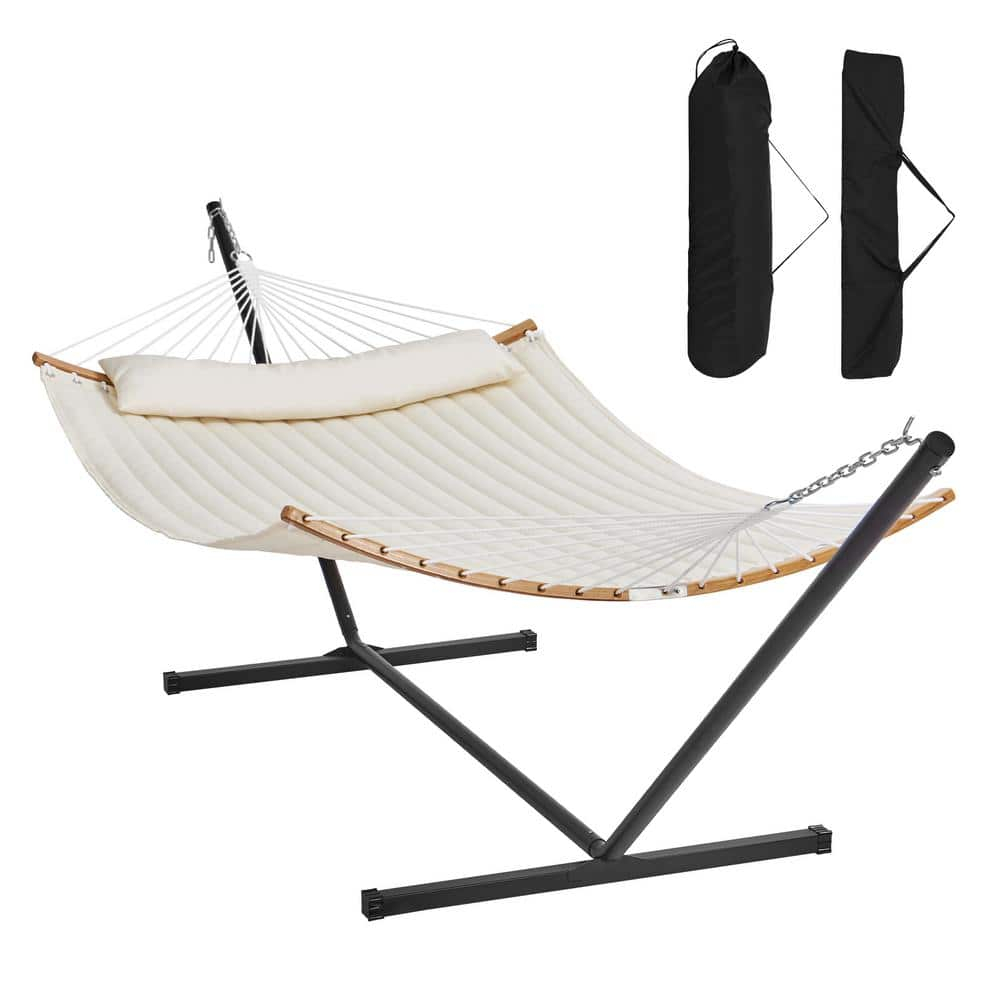 2-Person Hammock with Stand Double Hammock with Curved Spreader Bar Pillow Carrying Bag Outdoor 480 lbs. Capacity