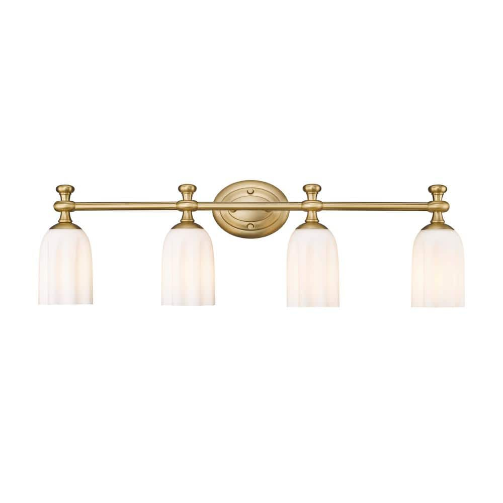 Orion 31.25" Gold Vanity Light with Opal Glass Shades