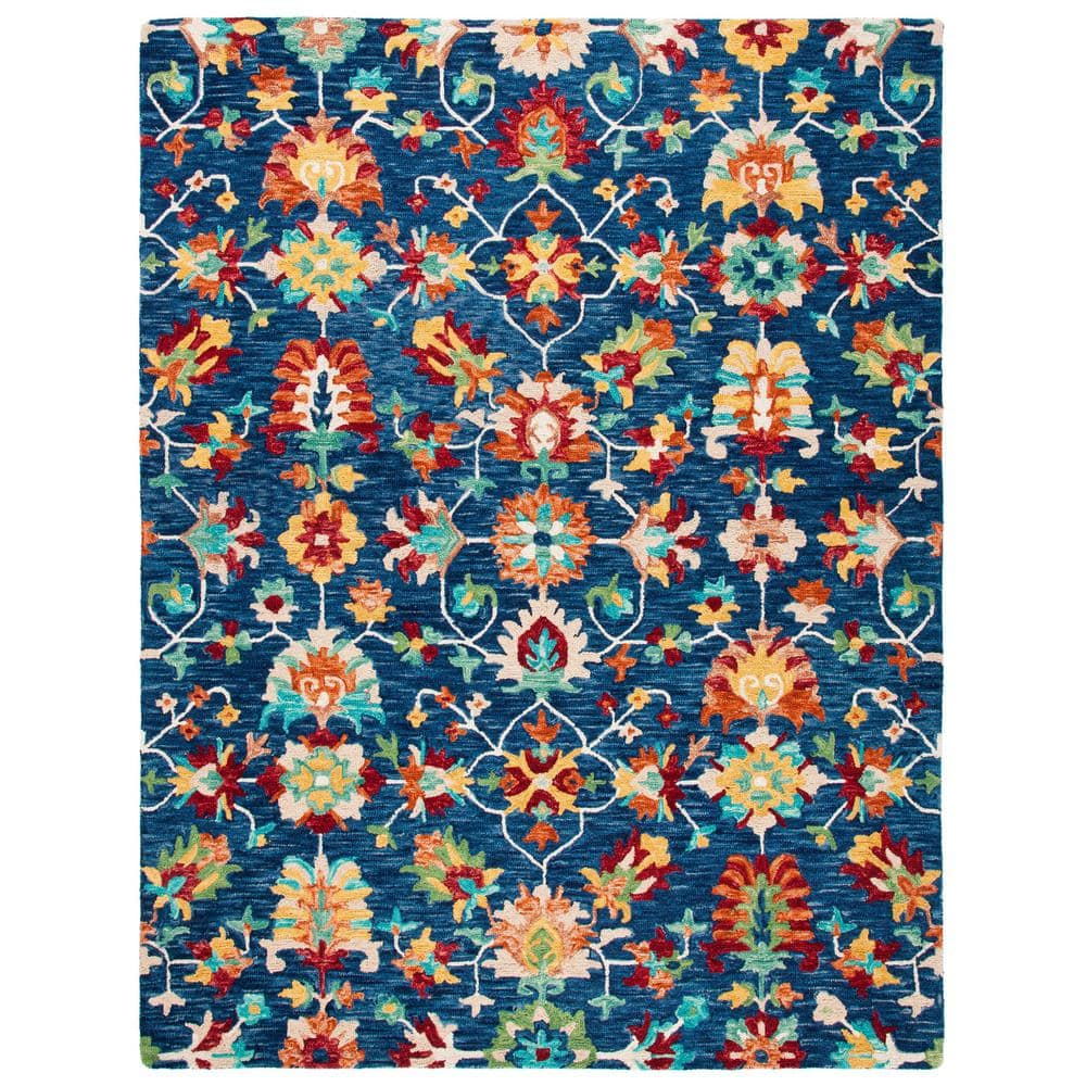 SAFAVIEH Aspen Magdalena Floral Bordered Wool Area Rug, Navy/Red, 9' x 12'