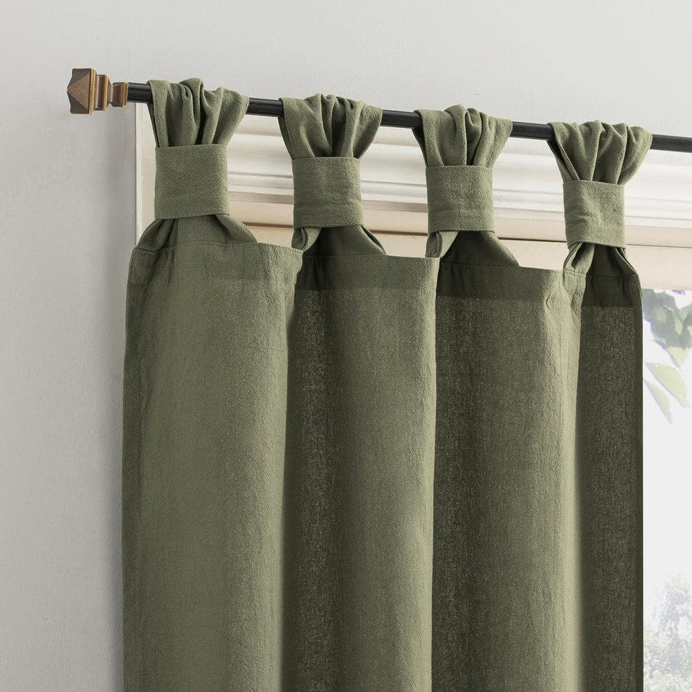 Moss Green Cotton Tab Top Sheer Kitchen Window Curtains, 52" x 36"