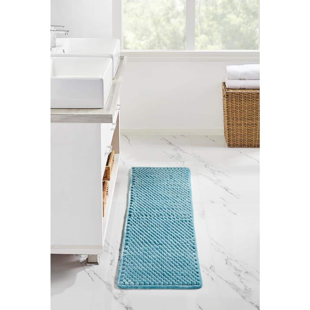 Better Trends Alma Poly-Cotton 18" x 54" Rectangle Bathroom Rug- Aqua