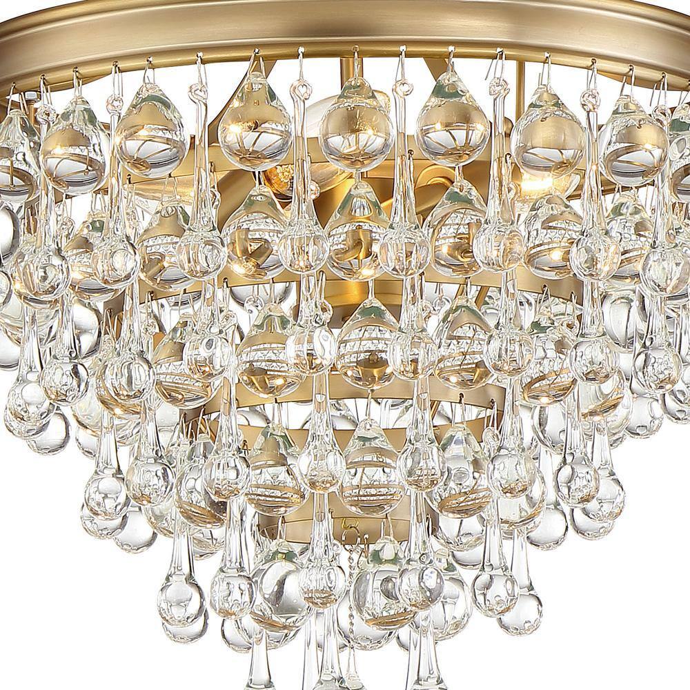 Vibrant Gold Crystal 3-Light Ceiling Mount with Clear Glass Drops