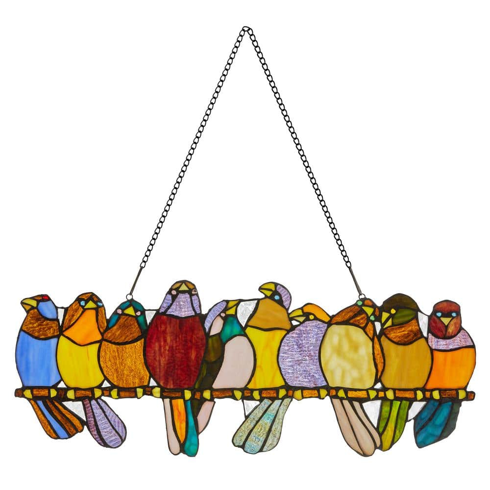River of Goods  Stained Glass Birds on Wire 9.25-in. Window Panel - 24.25"L x 0.25"W x 9.5"H