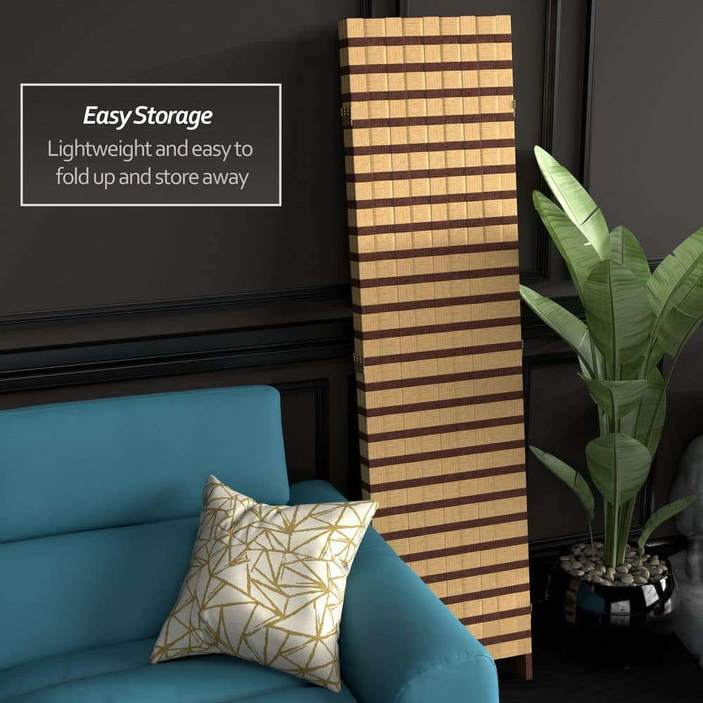 Oriental Furniture 6 ft. Tall Two Tone Natural Fiber Room Divider - 3 Panel