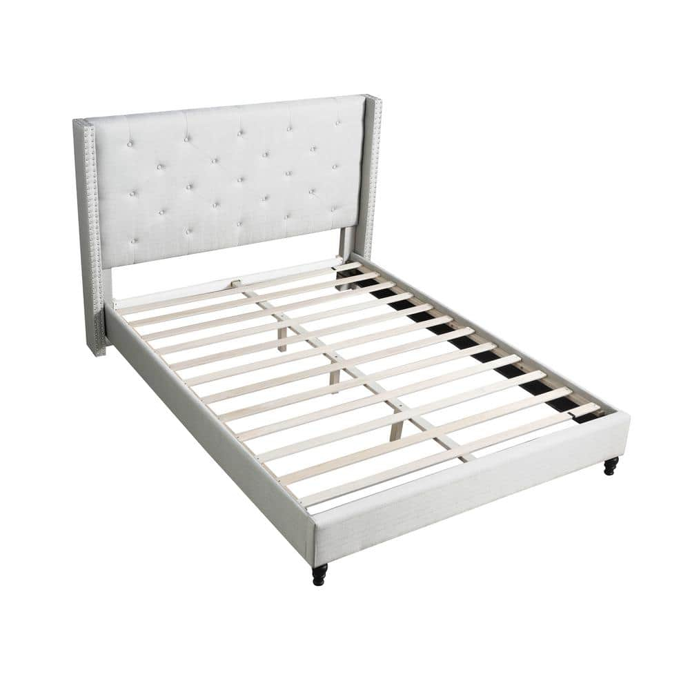 Best Master Valentina Fabric Upholstered Wingback E.King Platform Bed in Beige