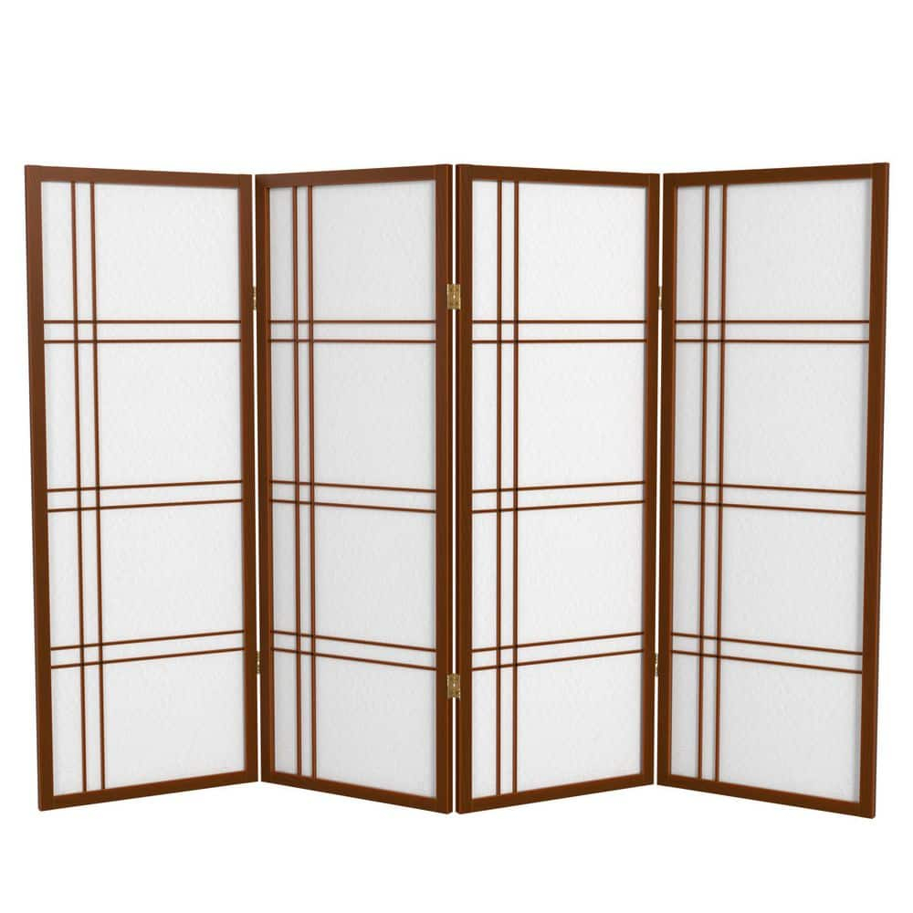 4 ft. Short Double Cross Shoji Screen - Walnut - 4 Panels
