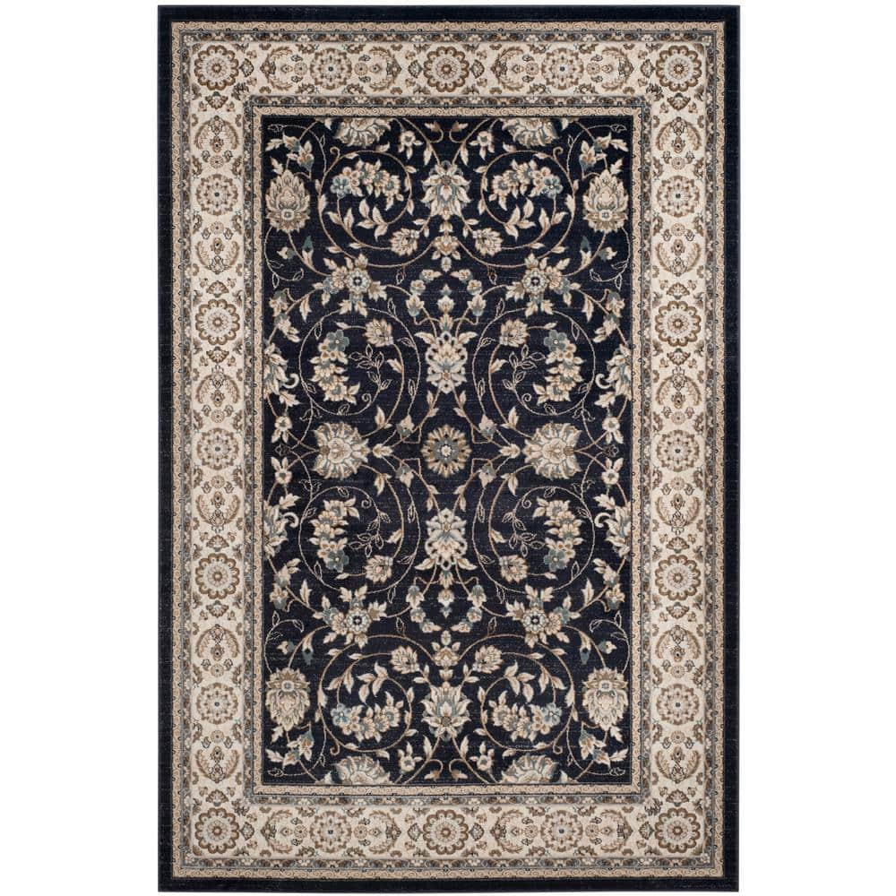 Safavieh Lyndhurst Tabaz 9 x 12 (ft) Loomed Polypropylene Anthracite/Cream Rectangular Indoor Floral/Botanical Oriental Area rug