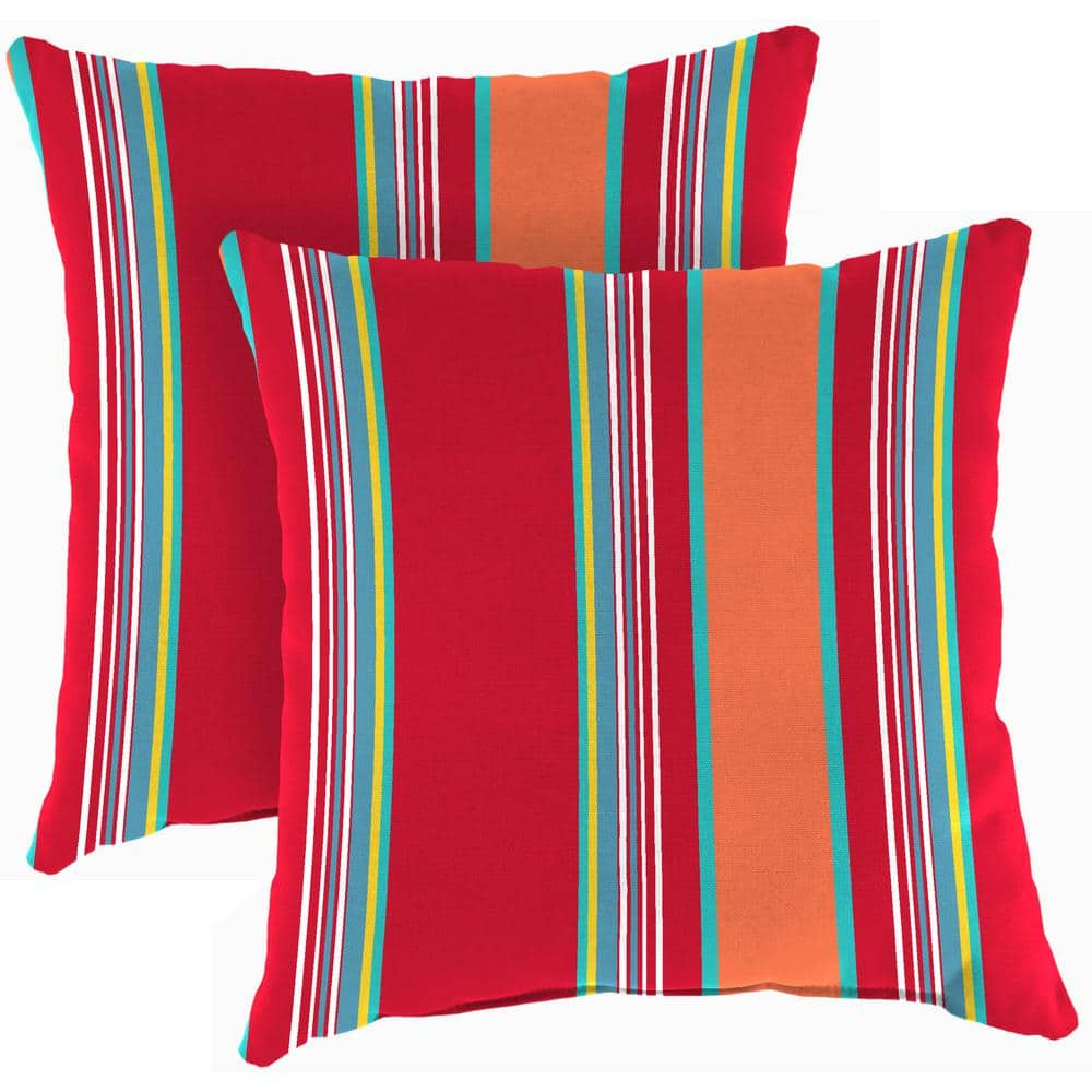Jordan Manufacturing 18" x 18" Mulberry Red Stripe Square Outdoor Throw Pillow (2 Pack)