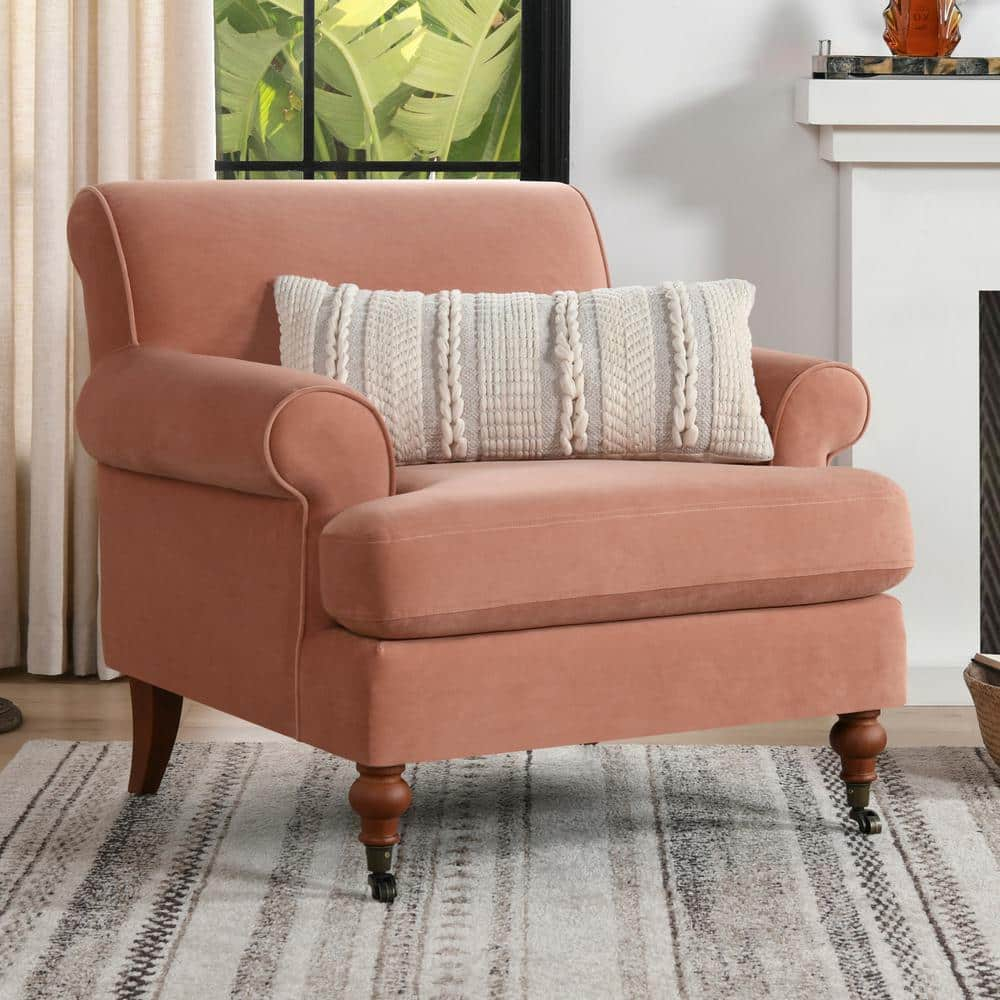 Jennifer Taylor Home Alana 38" Lawson Large Living Room Accent Arm Chair with Metal Casters, Peach Orange