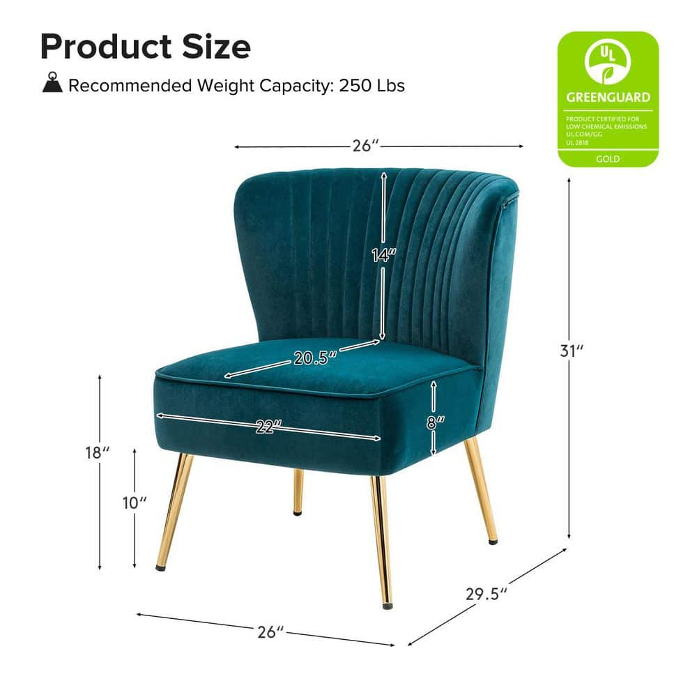 Velvet Upholstered Side Chair Armless Tufted Wingback Metal Legs Dining Living Bedroom Adult Teal