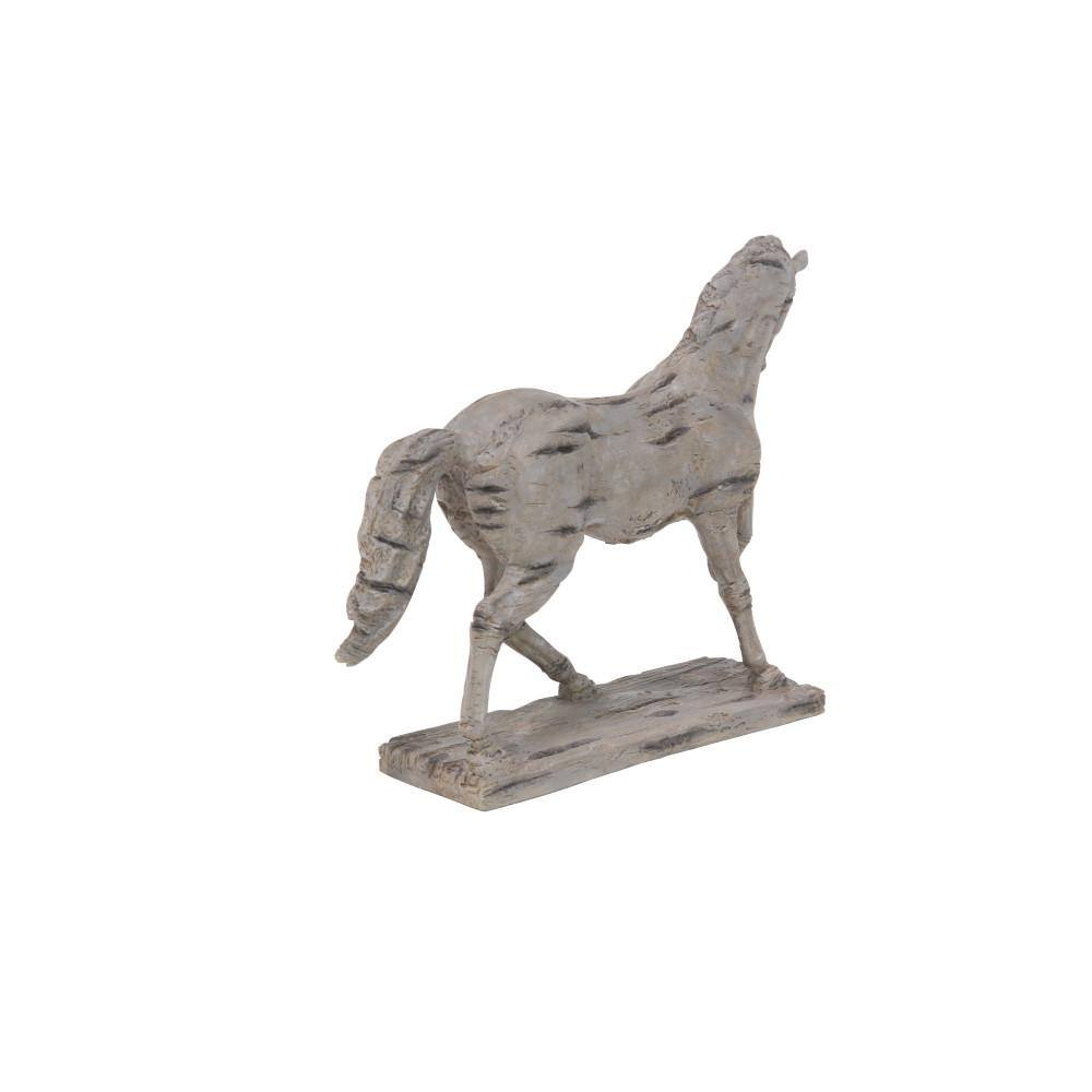 Beige Resin Prancing Horse Figurine with Weathered Finish