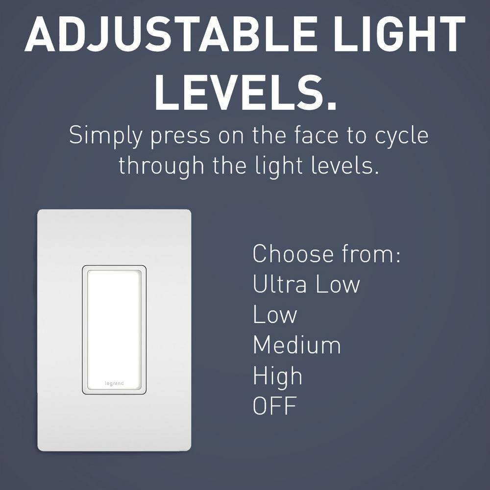 Legrand Radiant NTLFULLWPW Full Adjustable LED Night Light Outlet and Screwless Wall Plate, for Hallways and Stairs, Optional Louver, White (1 Count)