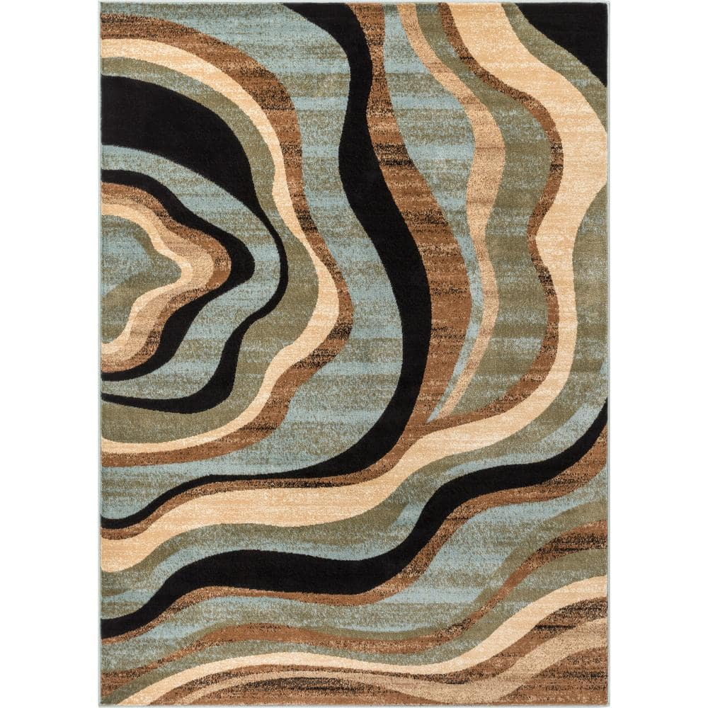 Well Woven Barclay Nirvana Waves Modern Geometric Multi Blue 5'3" x 7'3" Area Rug