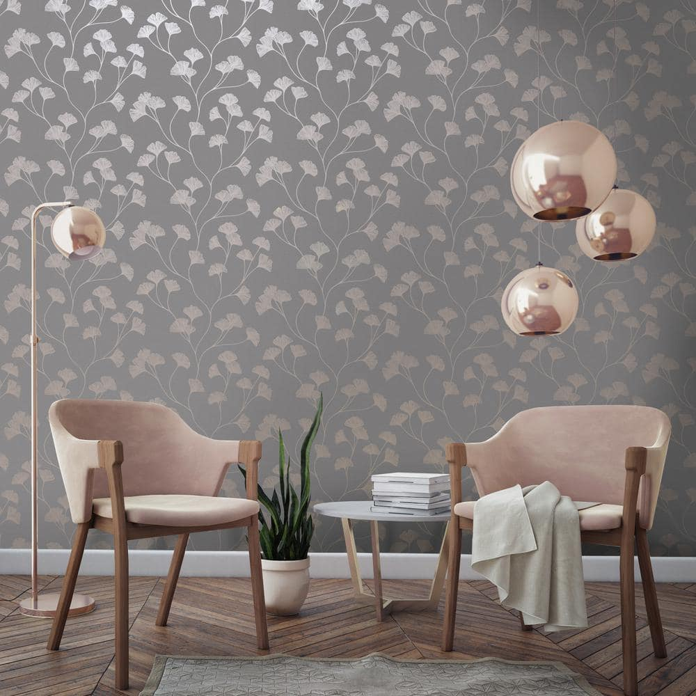 Holden Glistening Ginkgo Leaf Non-Pasted Wallpaper 396in x 20.8in Grey