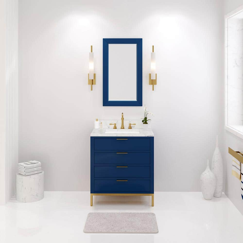 Bristol 30 in. W x 21.5 in. D Vanity in Monarch Blue with Marble Top in White with White Basin