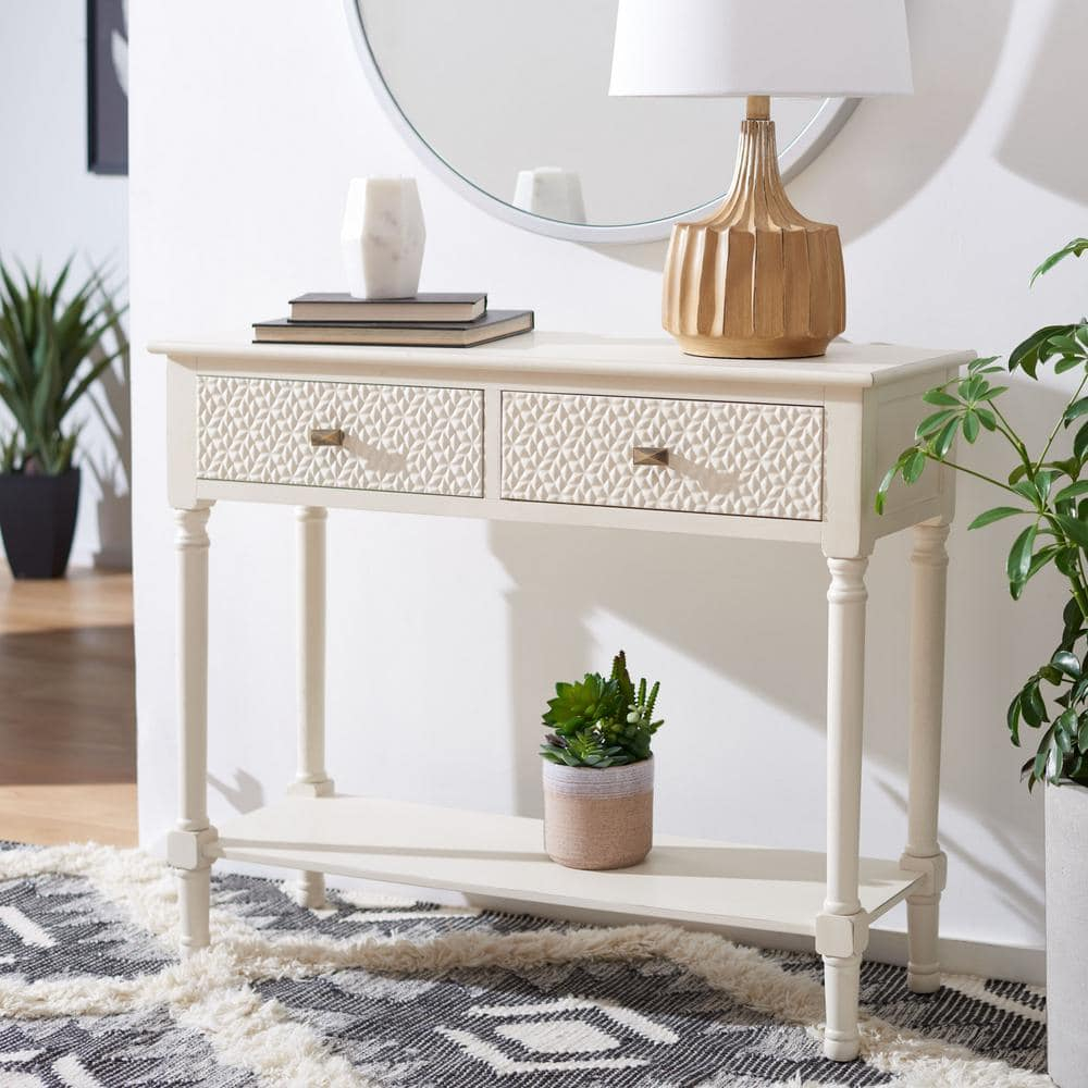 SAFAVIEH Halton Modern 2 Drawer Console Table, Distressed White