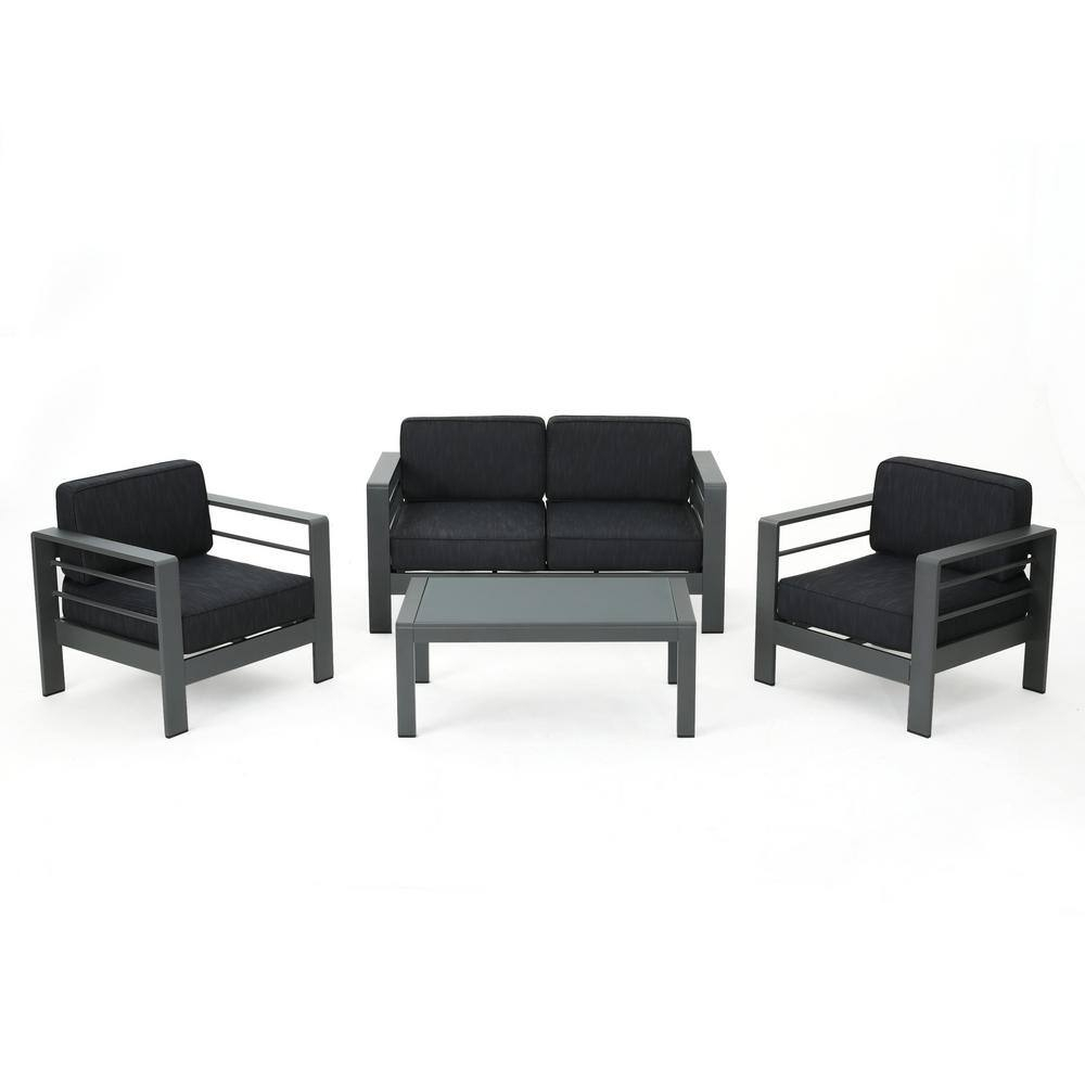 Noble House Cape Coral Outdoor Grey Aluminum 4 Pc Loveseat Chat Set