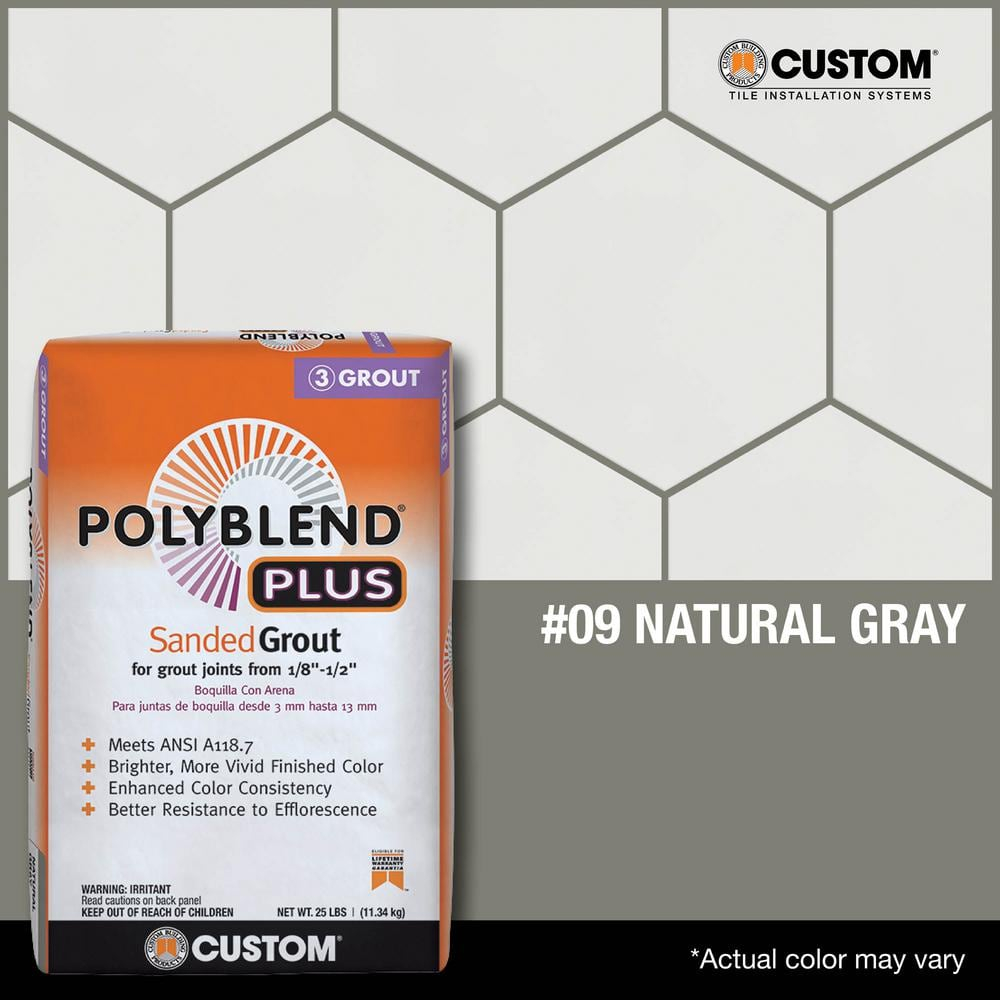 Custom Building Products PBPG0925 Polyblend Plus Sanded Grout, Natural Gray, 25 Lb. - Quantity 1