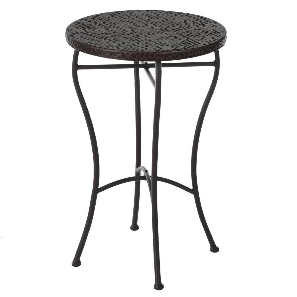 Round Hammered Copper Accent Table - Oil-Rubbed Bronze Powder Coat Finish Legs