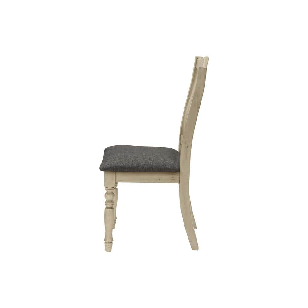 Antique Gray Linen Upholstered Wood Side Chair Set