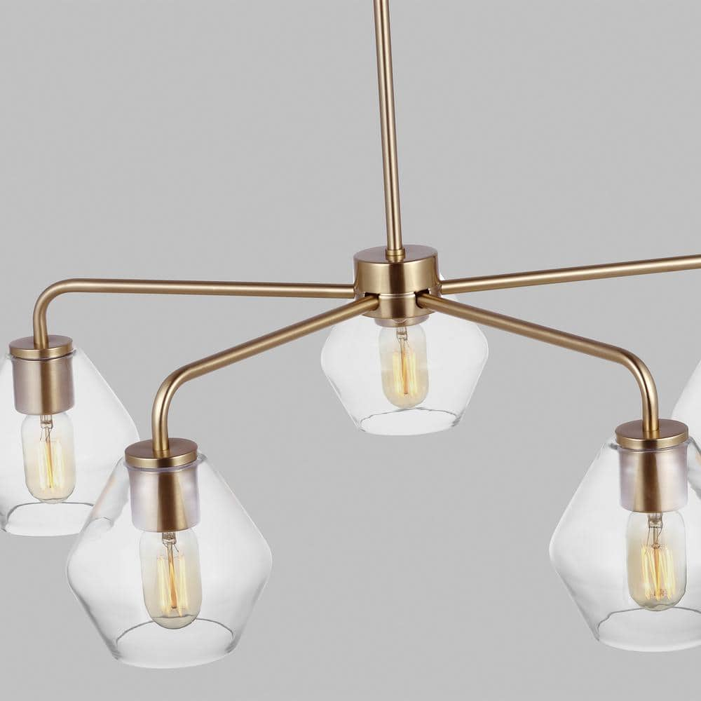 Generation Lighting Jett 5 -Light Satin Brass Transitional For Use in Dining Rooms, Foyers, Living Rooms Chandelier