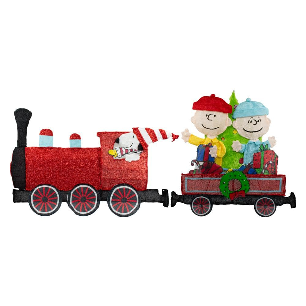 79 inch Wide Red Train with Peanuts Gang 2PC Set Outdoor 2D LED Yard Décor