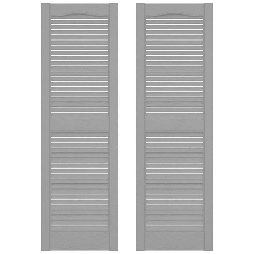 60" Gray Vinyl Louvered Exterior Shutters Pair