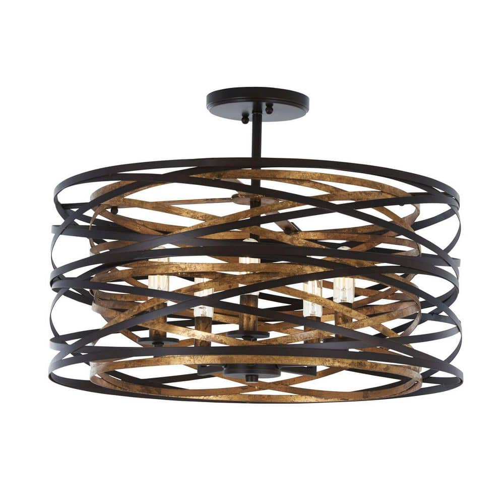 Minka Lavery Vortic Flow 20" Wide Dark Bronze and Mosaic Gold 5-Light Pendant