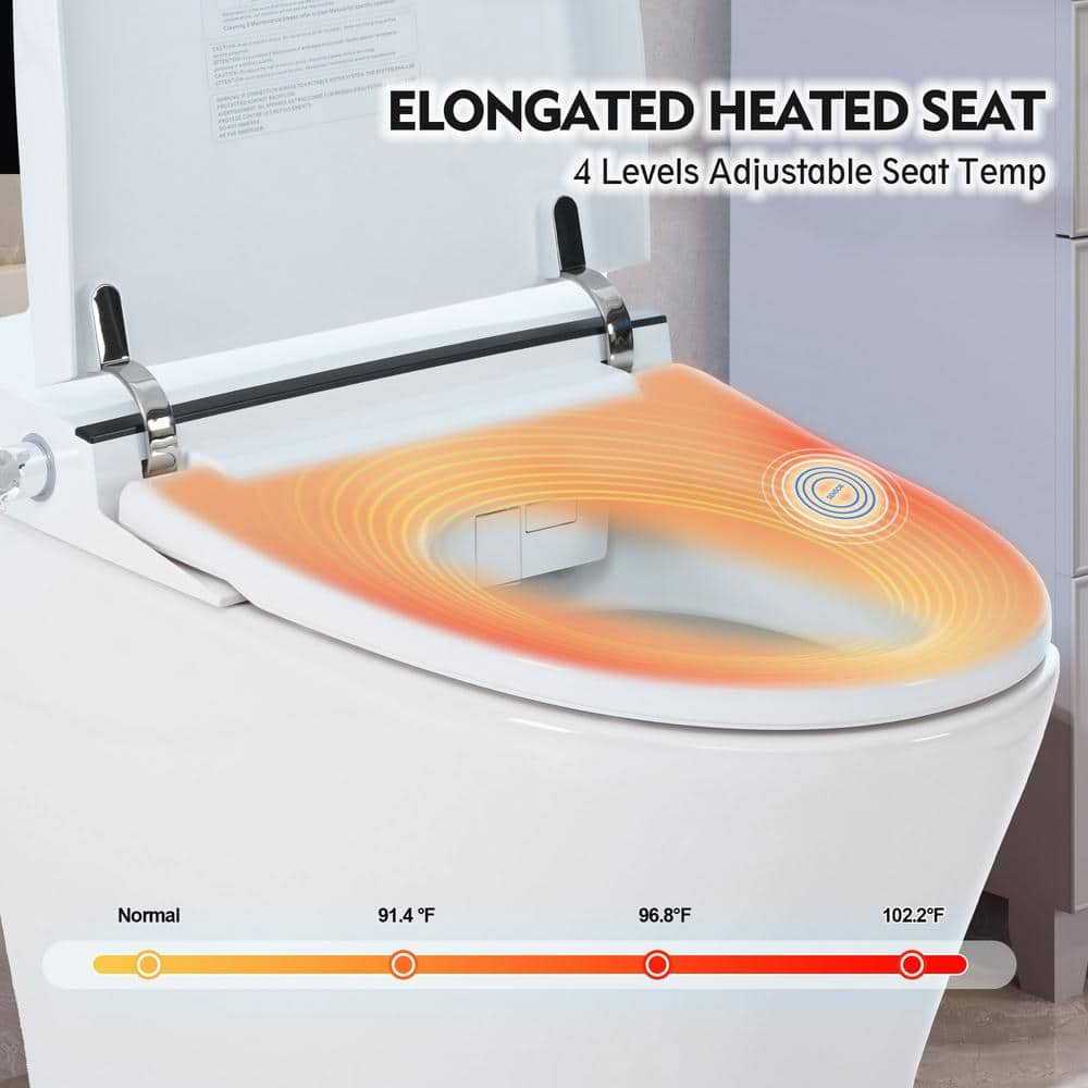1/1.28 GPF Tankless Elongated Smart Toilet in White with Dual Flush Adjustable Temp Heated Seat Foot Sensor Flush
