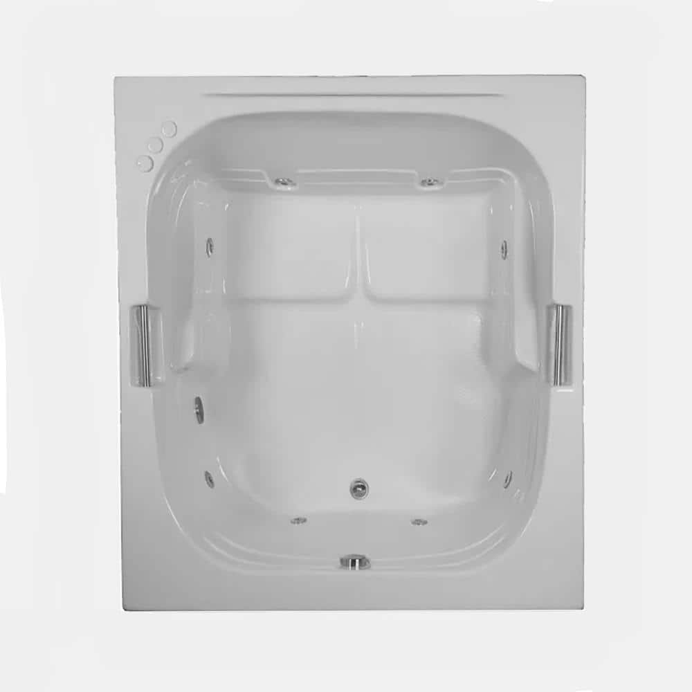 WaterTech Acrylic 60 in. x 60 in. SQ Reversible Drain Drop-In Whirlpool Tub - Biscuit