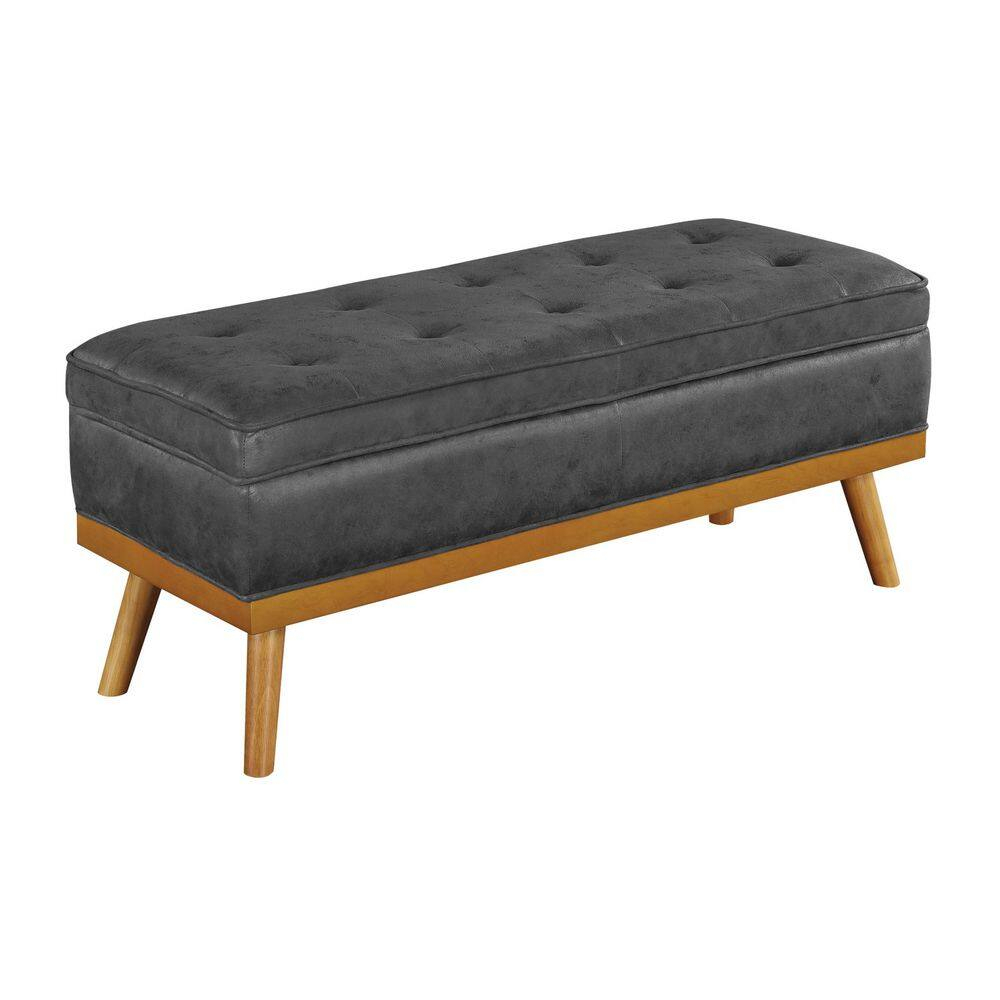 Katheryn Storage Bench in Charcoal Faux Leather
