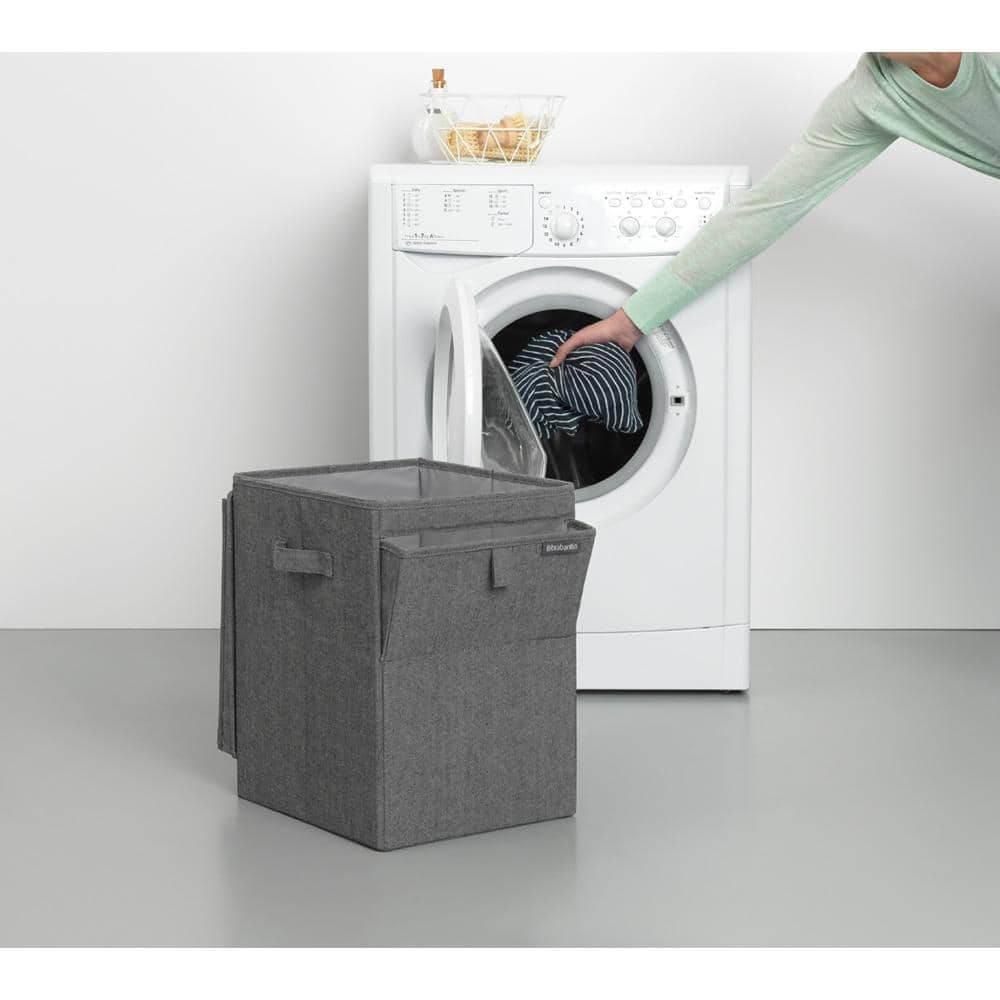 Gray Cotton Polyester Stackable Rectangular Laundry Hamper with Lid