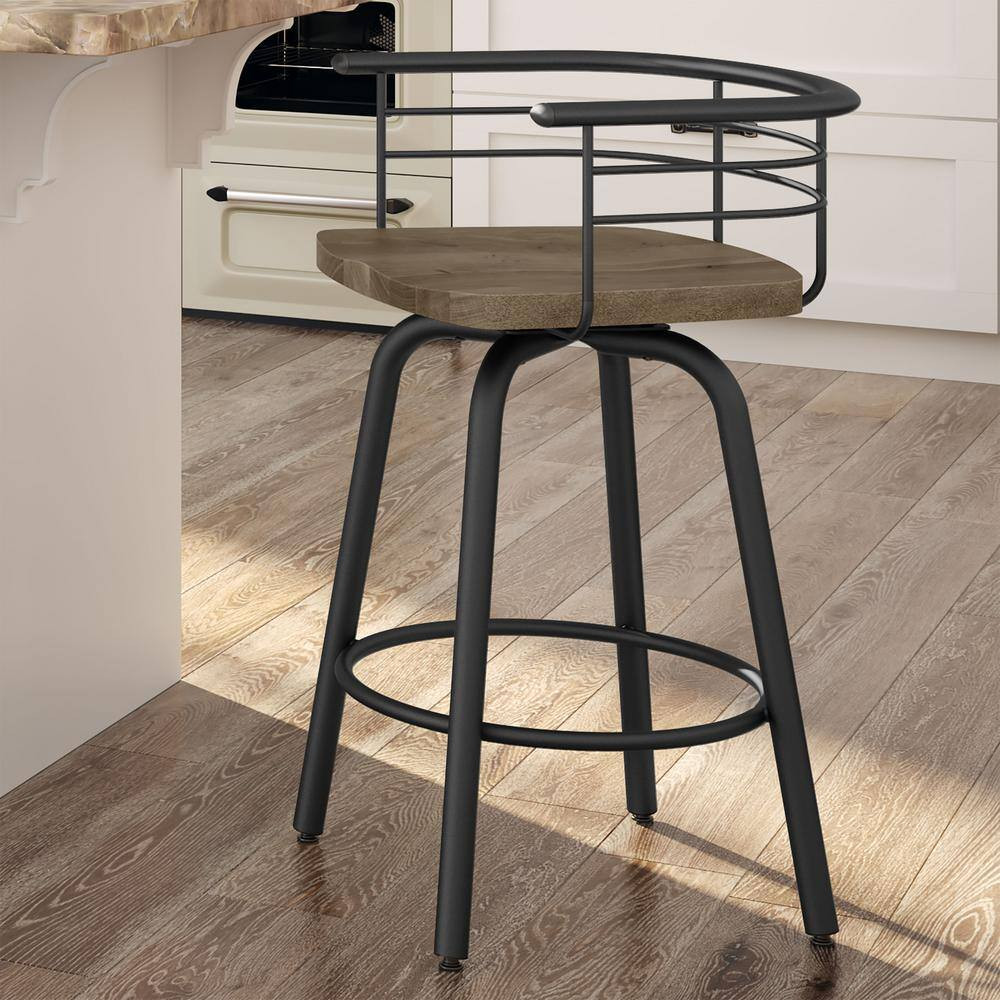 Amisco Brisk 30 In. Swivel Bar Stool - Beige Distressed Wood / Black Metal
