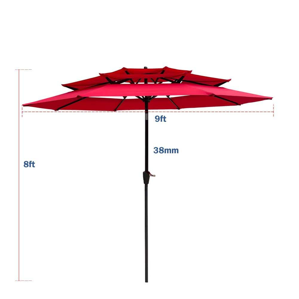 9 ft. Red Octagon Market Umbrella with Black Metal Pole