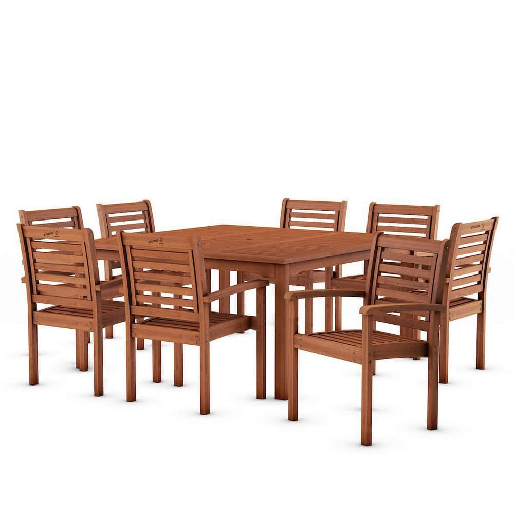 Milano 9-Piece Square Patio Dining Set, Solid Wood 100% FSC Certified
