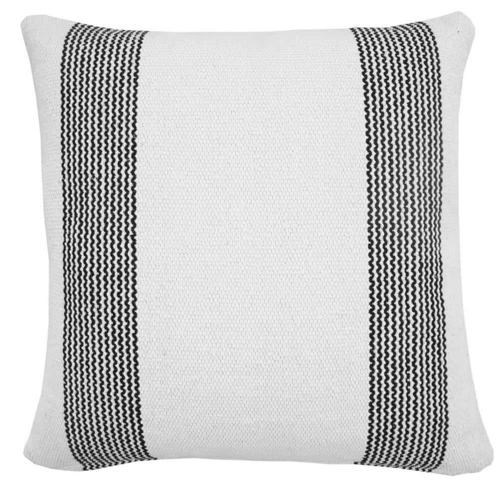 Ox Bay 20" x 20" Modern, Farmhouse, Coastal White, Black, Multi-color Stripes Cotton Throw Pillow , Zip Closure