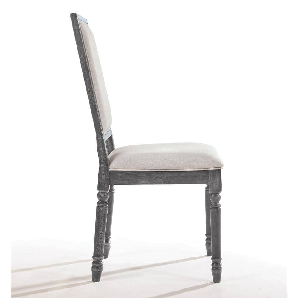 Acme Linen Dining Side Chair with Turned Legs Set of 2 Gray- Saltoro Sherpi Indoor Dining Chairs