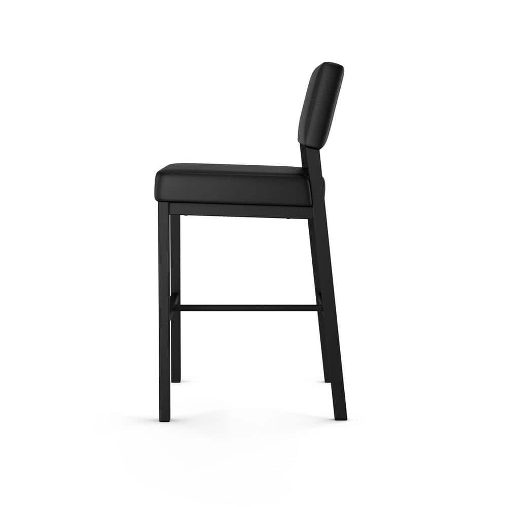 Amisco Avery 26 In. Counter Stool - Black Faux Leather / Black Metal