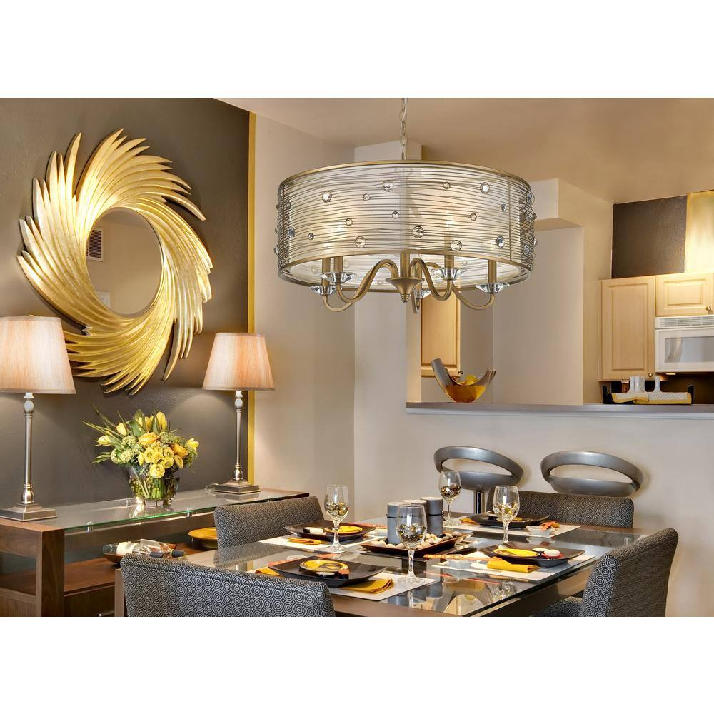 Joia 5-Light Chandelier in Peruvian Gold with a Sheer Filigree Shade