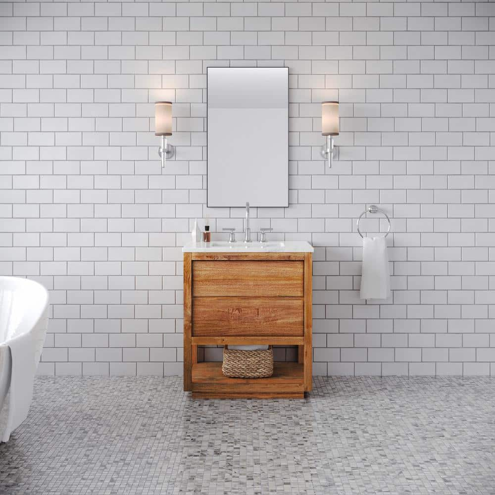 Oakman 30" Mango Wood Single Sink Vanity with Carrara Marble Top