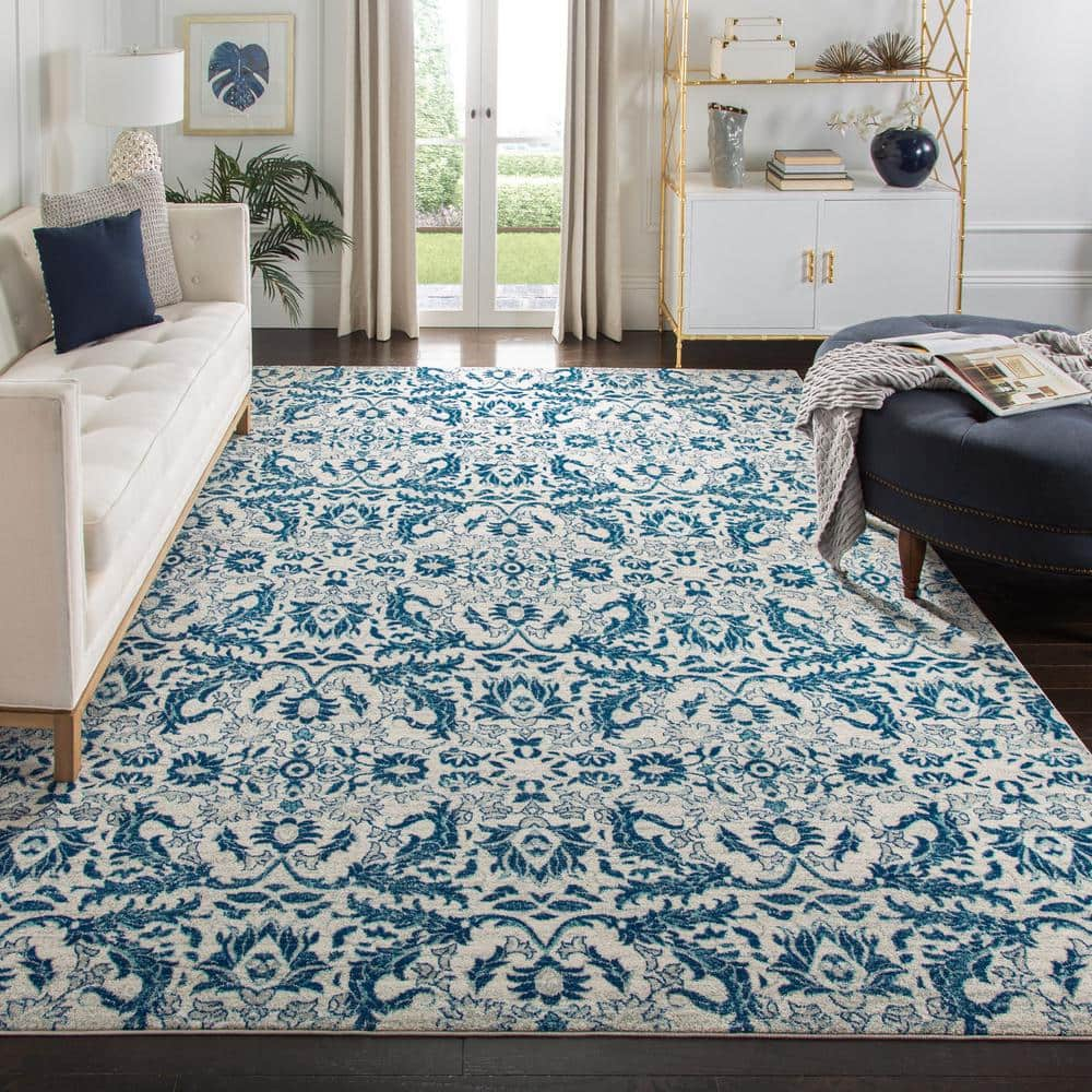 SAFAVIEH Evoke Ksenija Floral Vines Area Rug, Ivory/Blue, 9' x 12'