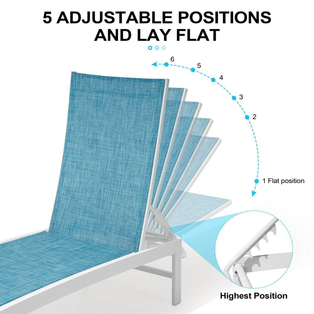 Set of 2 Blue Aluminum Adjustable Outdoor Chaise Lounges