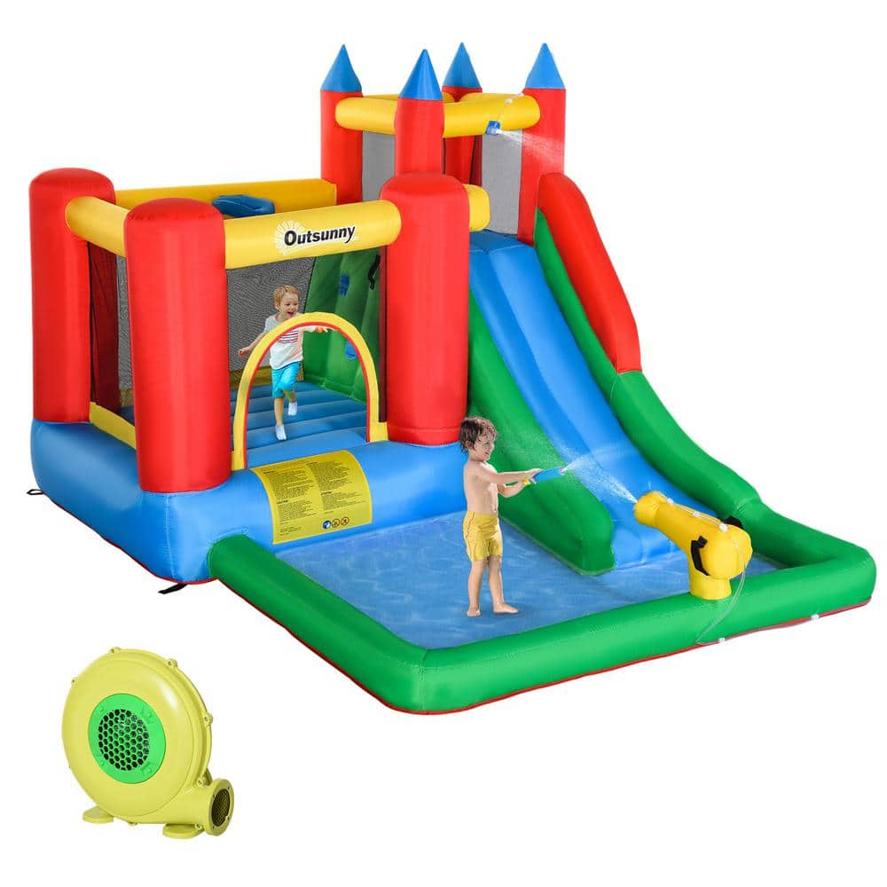 Outsunny 6-in-1 Kids Bounce House & Water Slide, 264 lbs, Ages 3-8